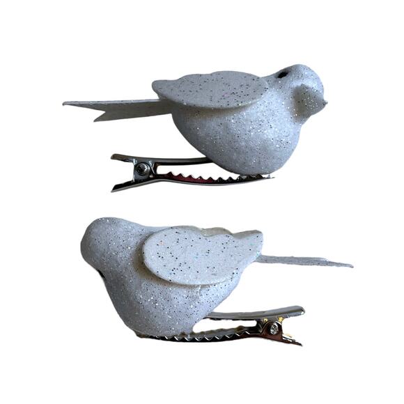 16 Songbird Ornaments Mini Tree Clip On Christmas White Glitter (2 Pack of 8) - Picture 2 of 5